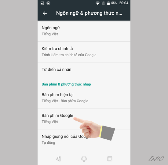 Chọn bàn phím Google